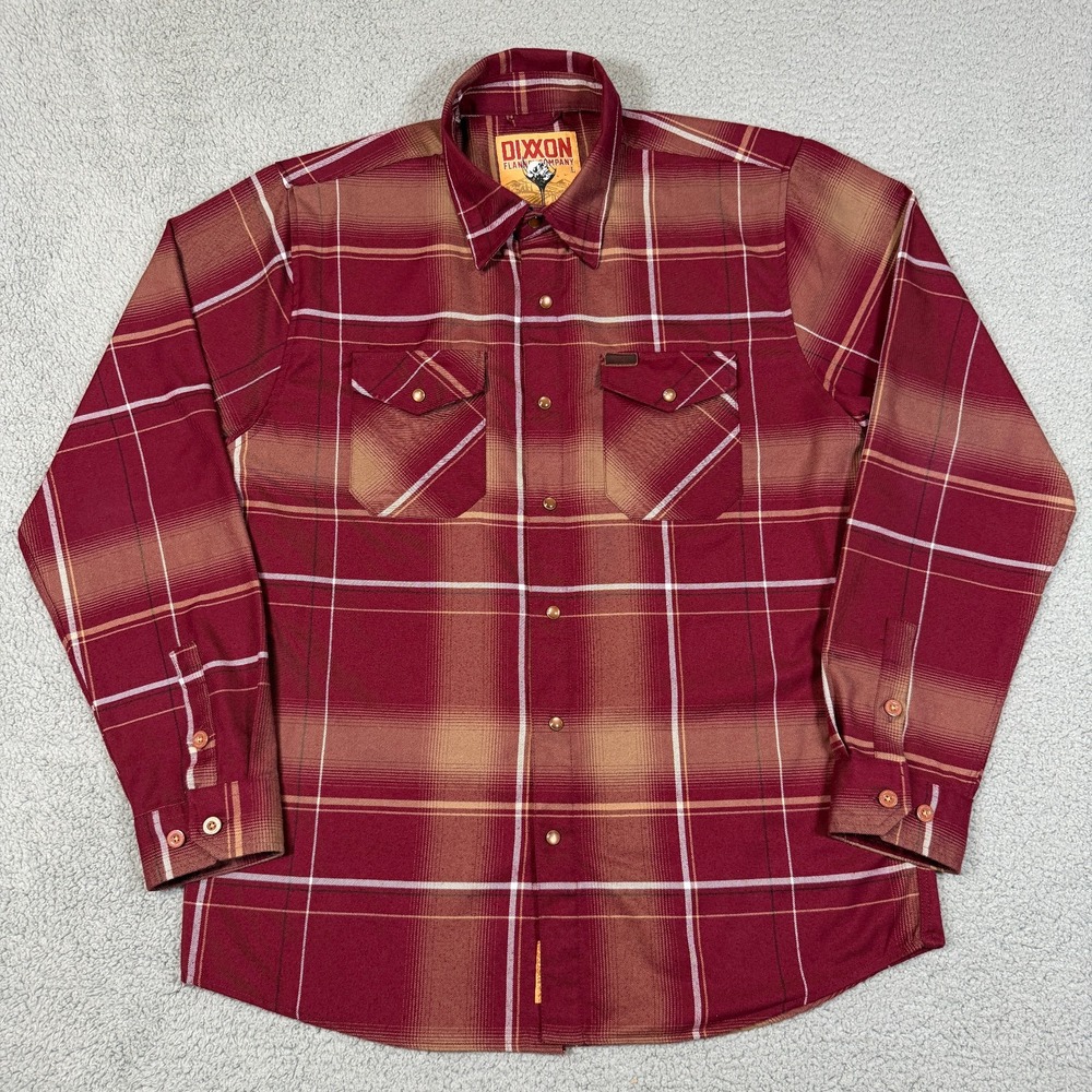 Dixxon Cabernet Flannel Shirt Mens L Red Plaid Pearl Snap Long Sleeve D-Tech